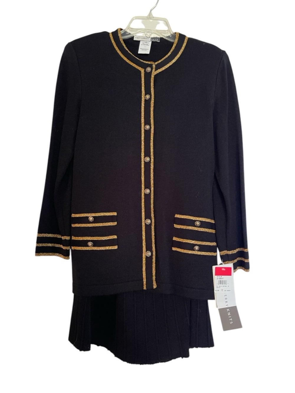 NWT Castleberry Knit Longline Sweater & Skirt Suit Size 12 in Black & Gold